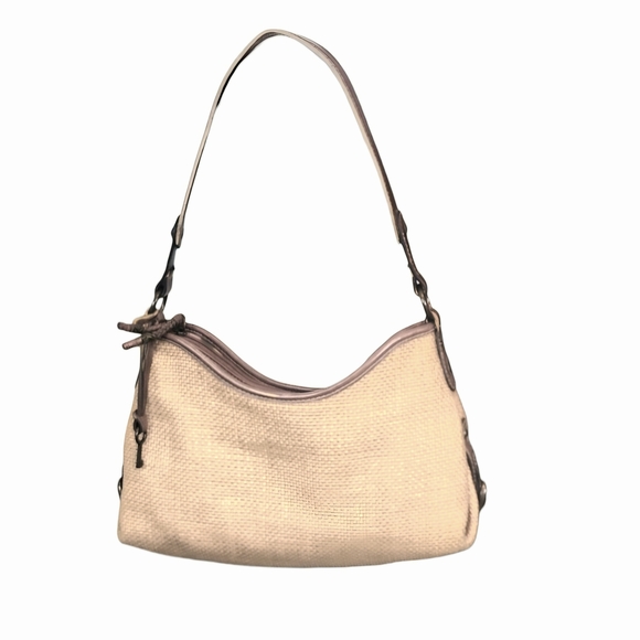 Fossil Vintage Beige Woven Straw Leather Shoulder Bag Purse - Picture 5 of 9